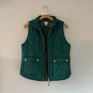J. Crew Pine Green Puffer Quilted Excursion Utility Vest w/ Gold Hardware